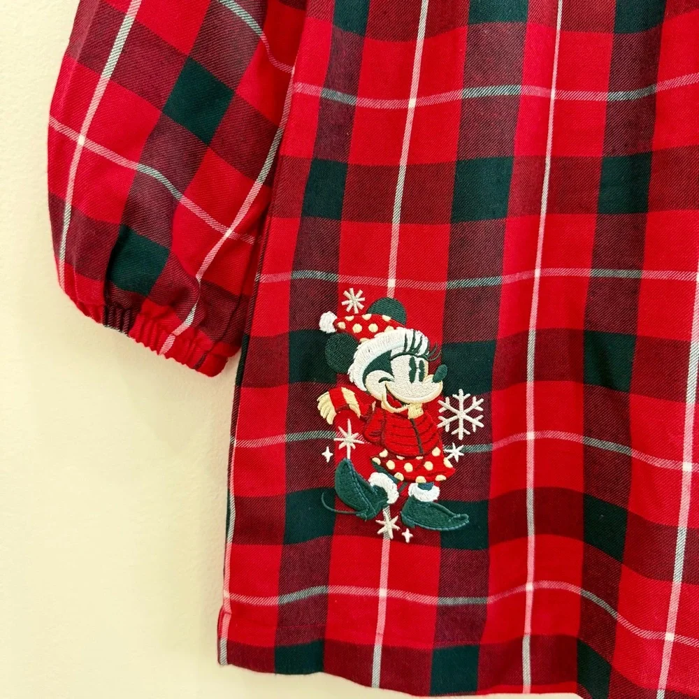 EUC GIRLS SIZE 4 DISNEY OFFICIAL MINNIE MOUSE HOLIDAY PLAID FLANNEL NIGHTSHIRT